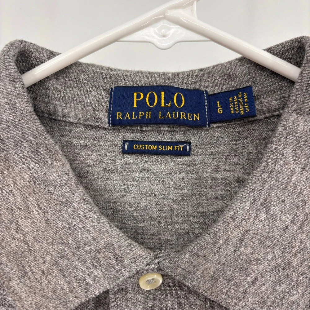 Polo Ralph Lauren Polo Shirt Mens Large Grey Excellent Custom Slim Fit Cotton